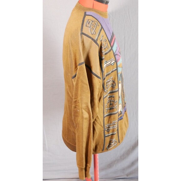 Vintage Vittorio Rocchetti 90s Sweater L Men's Brown Graphic 100% Cotton - Picture 13 of 16